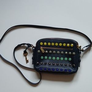 Navy Blue Jeweled Fossil Crossbody